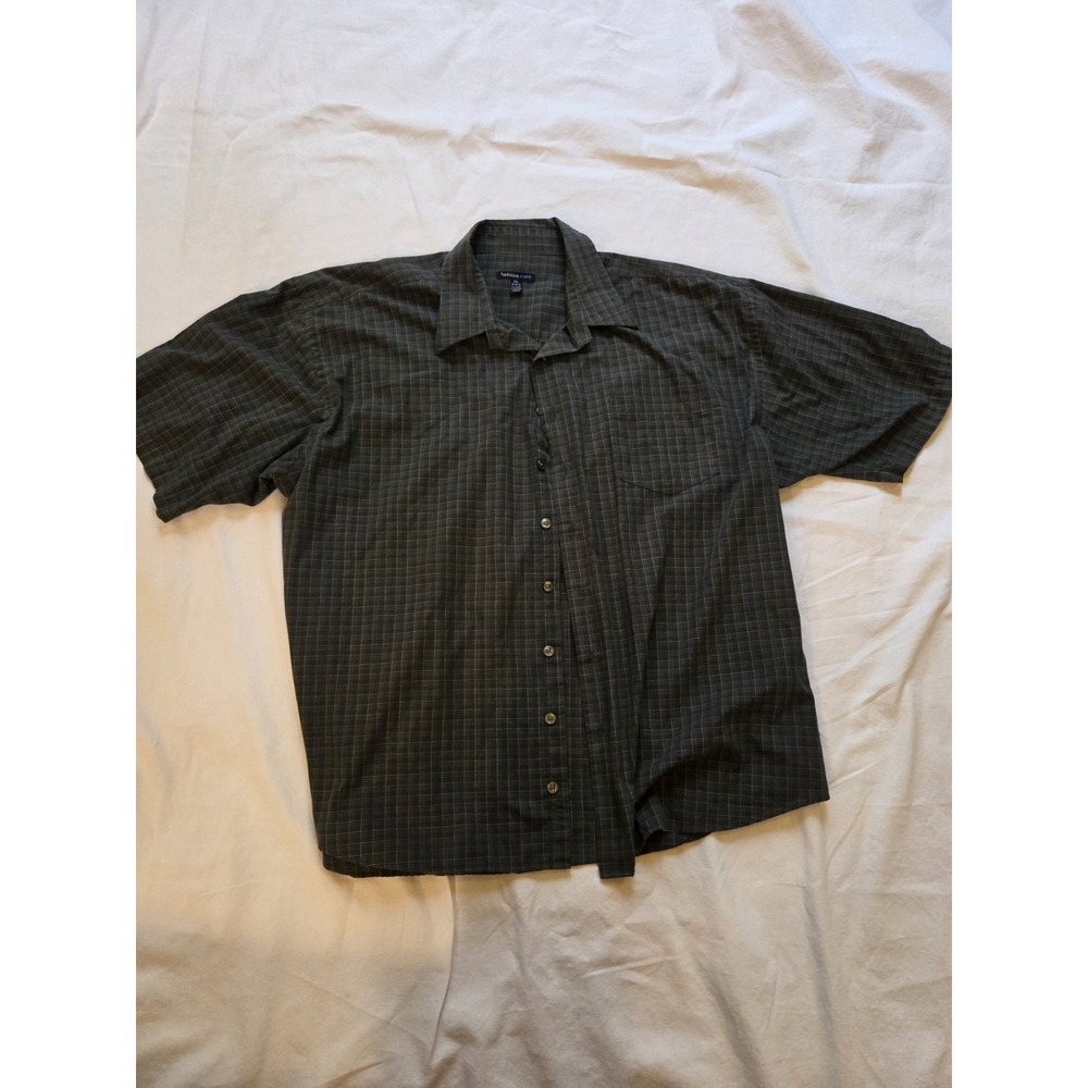 Van Heusen Studio Men's 2XL Gray Plaid Short Sleeve Button Front Shirt Cotton...